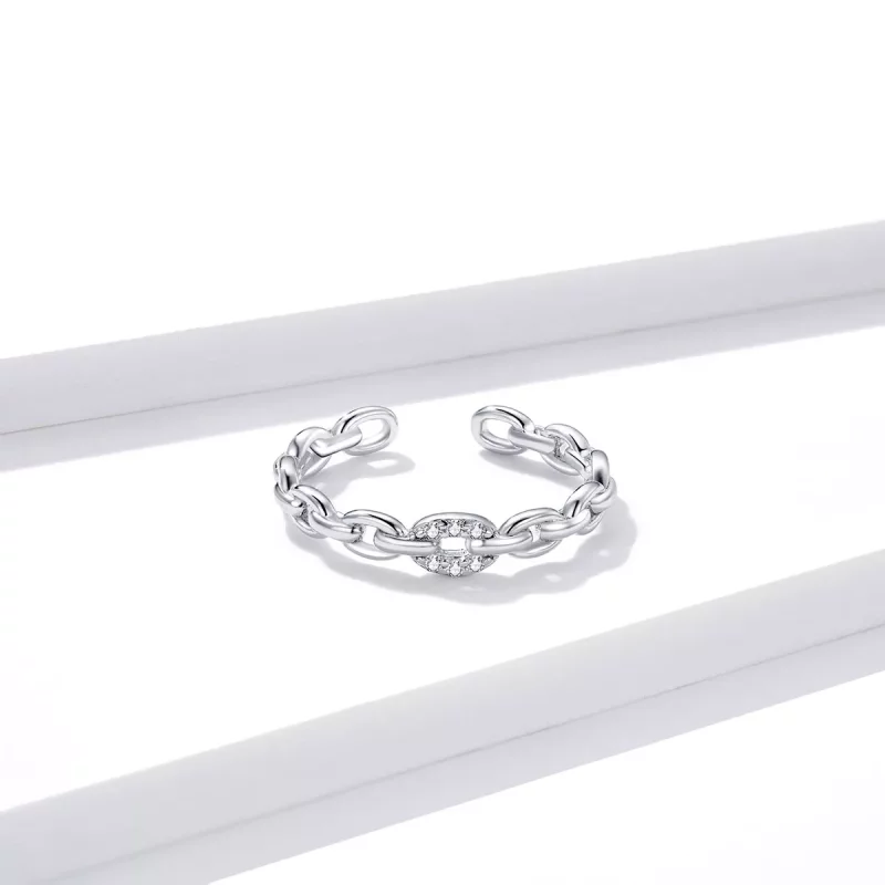 (imagen para) Anillo abierto de cadena geométrica estilo Pandora - BSR145 - Ver 4