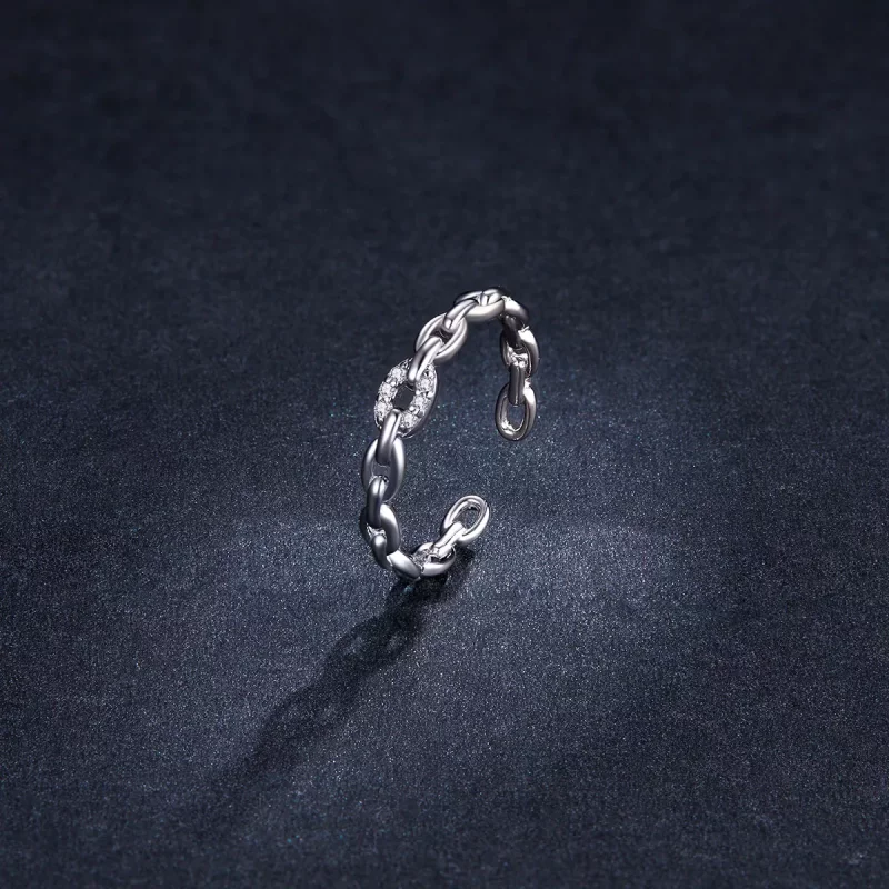 (imagen para) Anillo abierto de cadena geométrica estilo Pandora - BSR145 - Ver 5