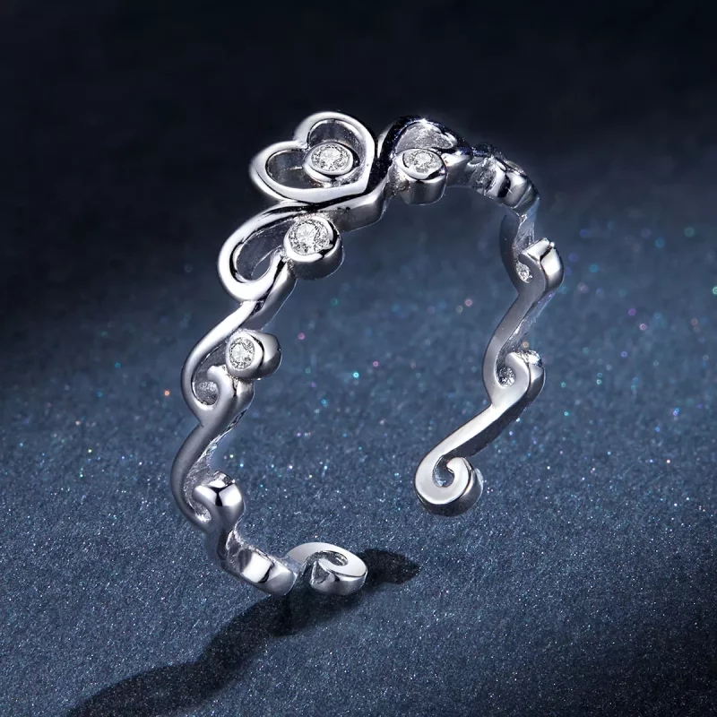 (imagen para) Anillo Abierto de Corona de Plata Estilo Pandora - BSR105 - Ver 5