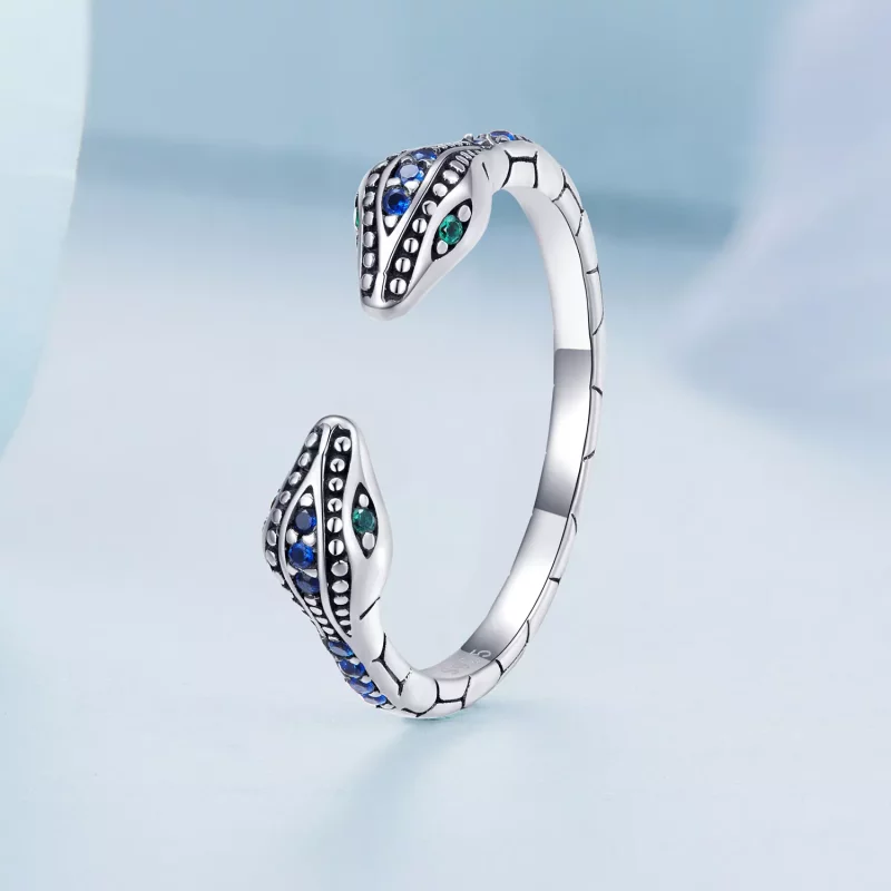 (imagen para) Anillo abierto de dos cabezas de serpiente al estilo de Pandora - BSR317-BU - Ver 2