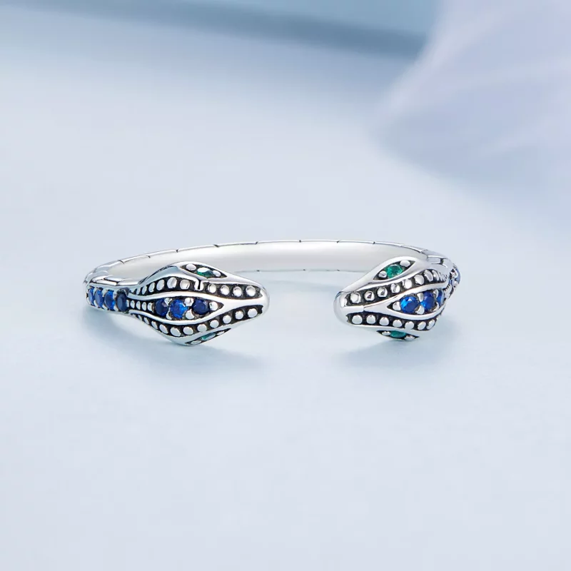 (imagen para) Anillo abierto de dos cabezas de serpiente al estilo de Pandora - BSR317-BU - Ver 3