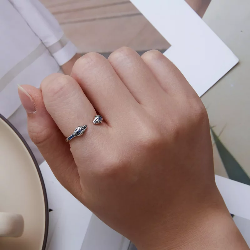 (imagen para) Anillo abierto de dos cabezas de serpiente al estilo de Pandora - BSR317-BU - Ver 5