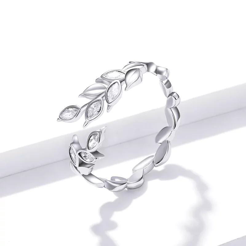 (imagen para) Anillo abierto de espiga de trigo plateado con estilo Pandora - BSR135 - Ver 2