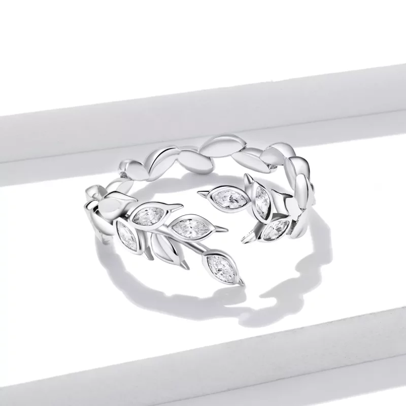 (imagen para) Anillo abierto de espiga de trigo plateado con estilo Pandora - BSR135 - Ver 3