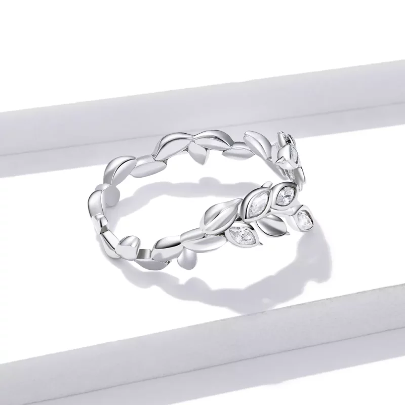 (imagen para) Anillo abierto de espiga de trigo plateado con estilo Pandora - BSR135 - Ver 4