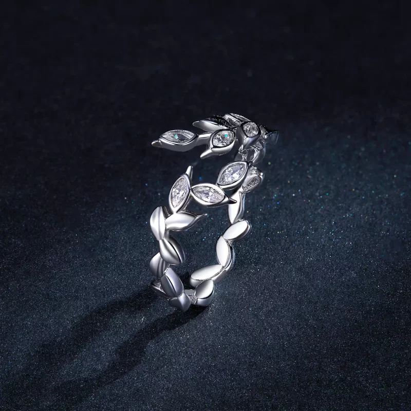 (imagen para) Anillo abierto de espiga de trigo plateado con estilo Pandora - BSR135 - Ver 5