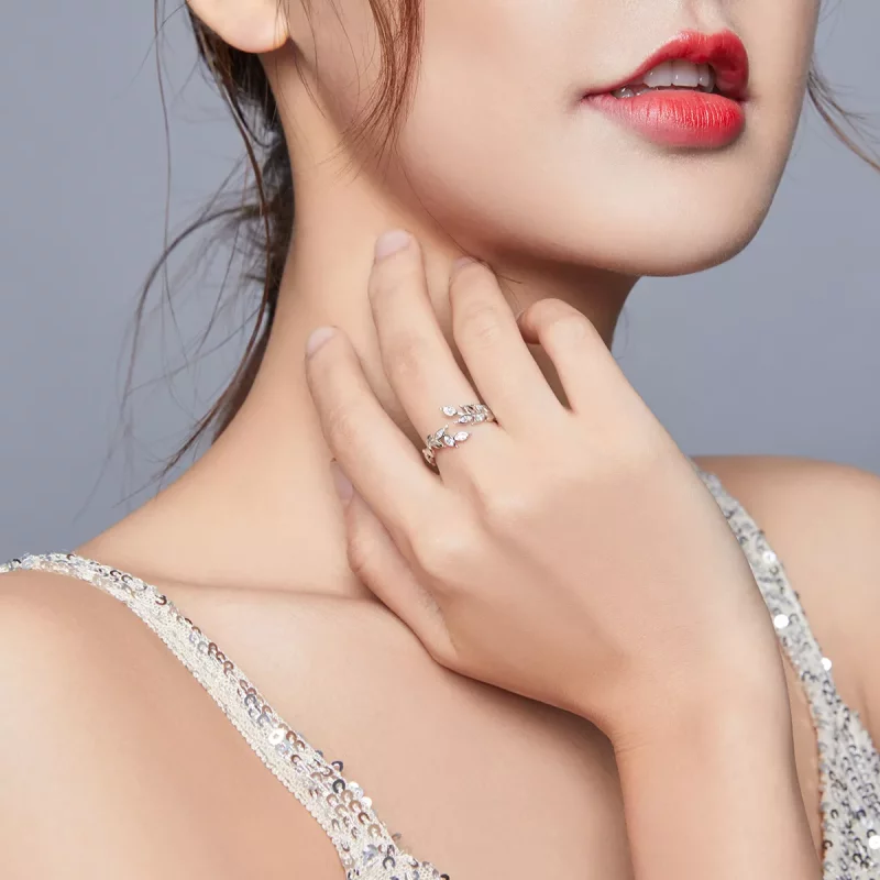 (imagen para) Anillo abierto de espiga de trigo plateado con estilo Pandora - BSR135 - Ver 6