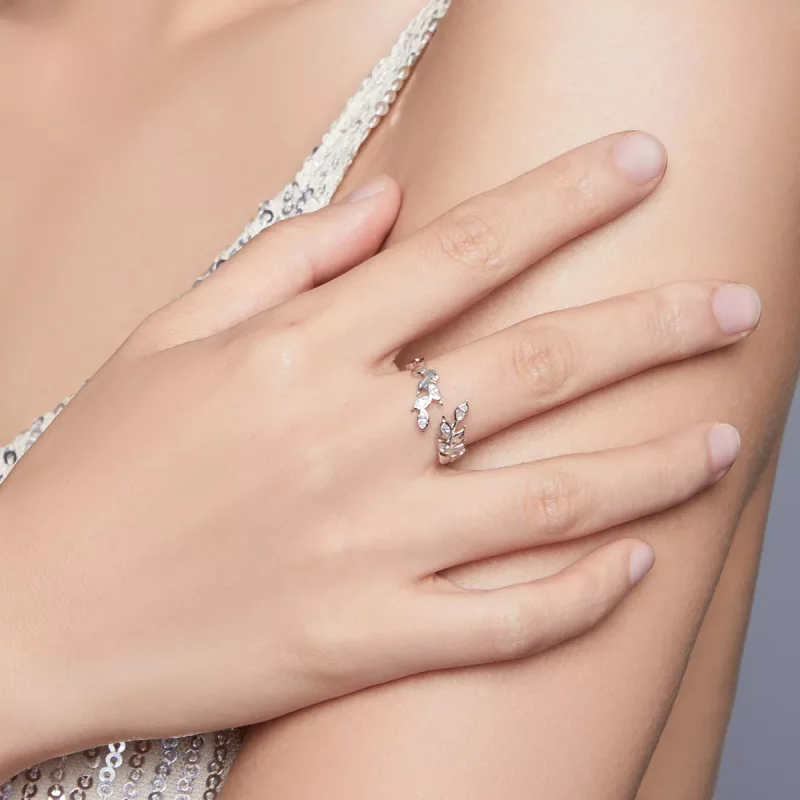 (imagen para) Anillo abierto de espiga de trigo plateado con estilo Pandora - BSR135 - Ver 7