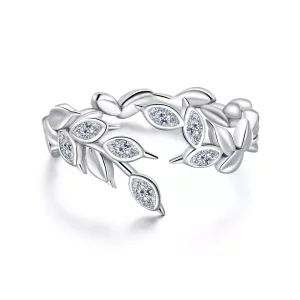 (imagen para) Anillo abierto de espiga de trigo plateado con estilo Pandora - BSR135