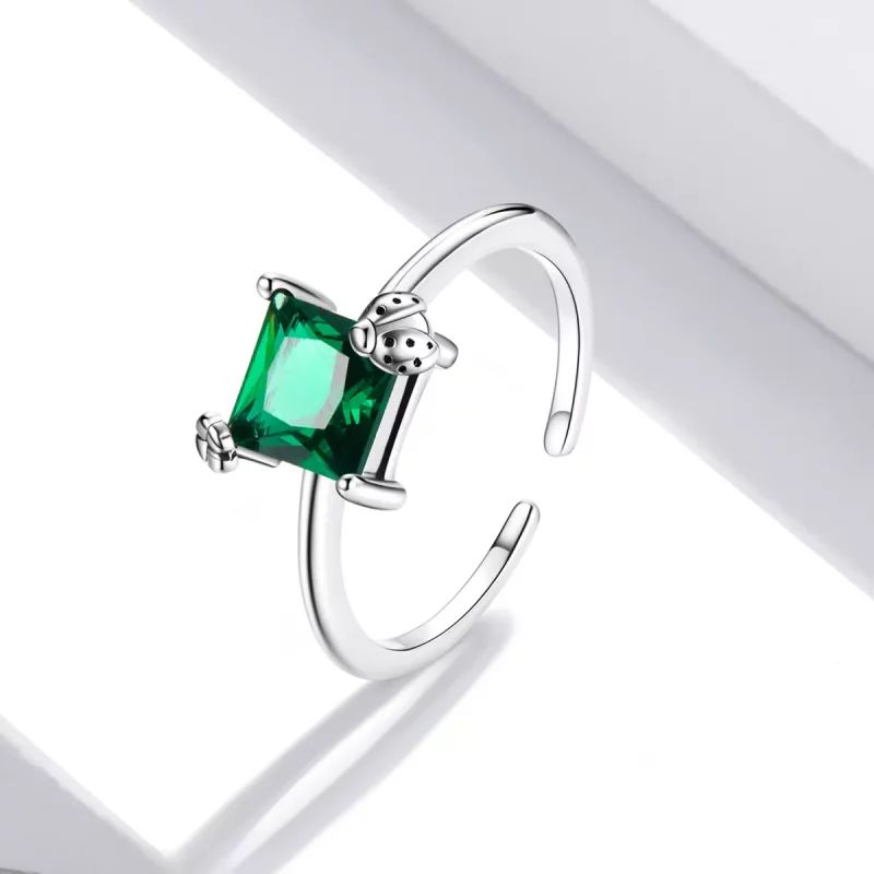 (imagen para) Anillo abierto de estilo Pandora con circonio verde - SCR754 - Ver 2