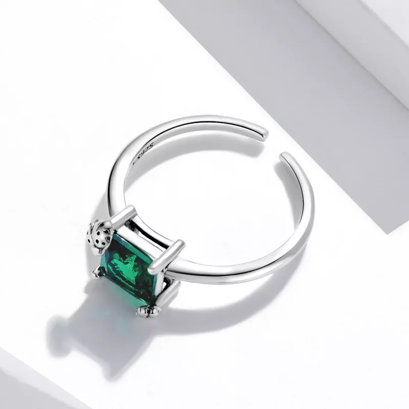 (imagen para) Anillo abierto de estilo Pandora con circonio verde - SCR754 - Ver 3