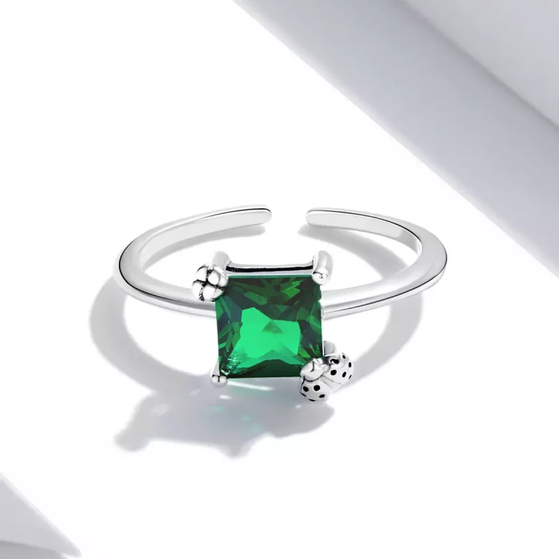 (imagen para) Anillo abierto de estilo Pandora con circonio verde - SCR754 - Ver 4