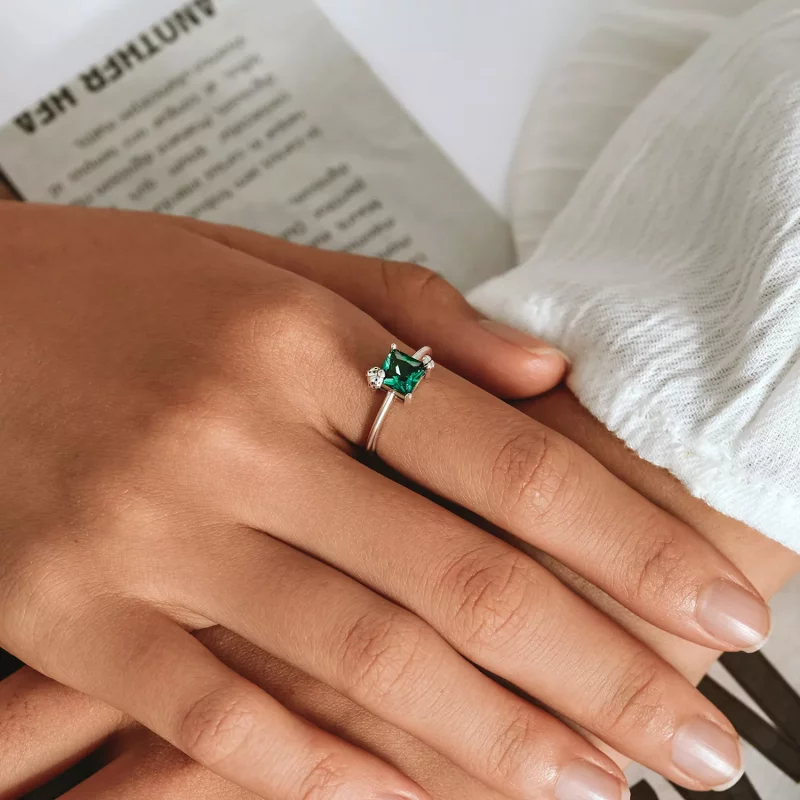 (imagen para) Anillo abierto de estilo Pandora con circonio verde - SCR754 - Ver 7
