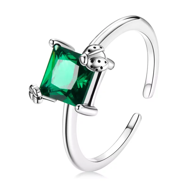 (imagen para) Anillo abierto de estilo Pandora con circonio verde - SCR754