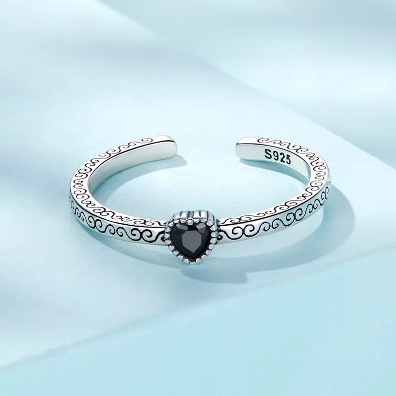 (imagen para) Anillo abierto de estilo Pandora con circonita negra vintage - SCR878 - Ver 3