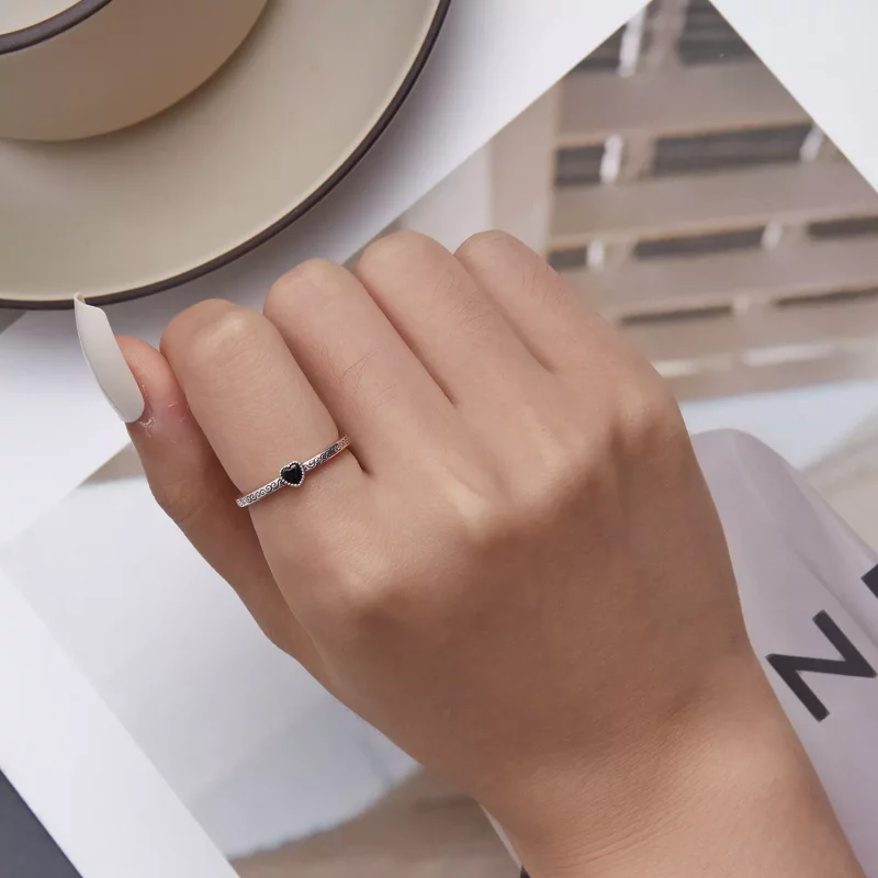(imagen para) Anillo abierto de estilo Pandora con circonita negra vintage - SCR878 - Ver 6