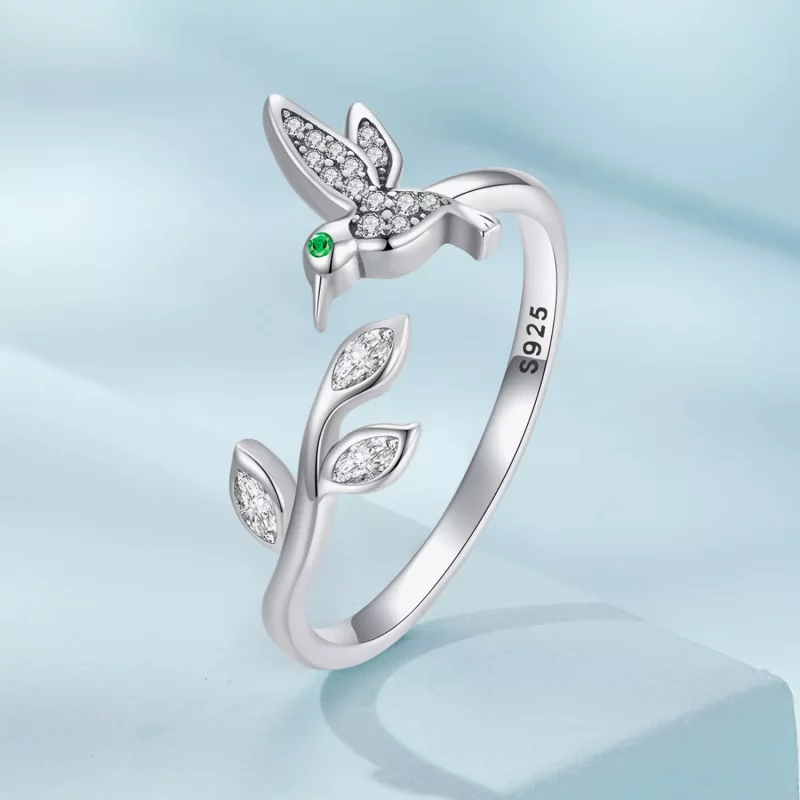 (imagen para) Anillo abierto de estilo Pandora con colibrí - SCR871 - Ver 2