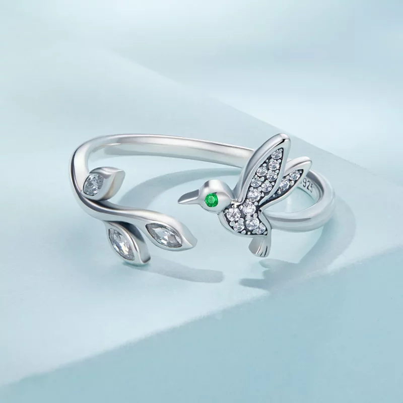 (imagen para) Anillo abierto de estilo Pandora con colibrí - SCR871 - Ver 3