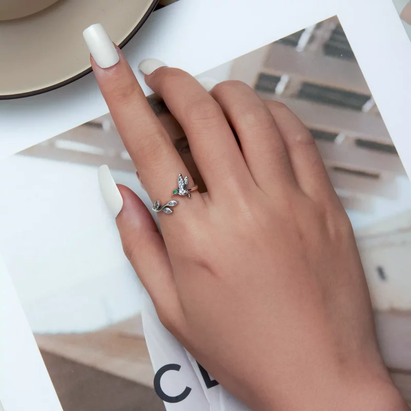 (imagen para) Anillo abierto de estilo Pandora con colibrí - SCR871 - Ver 4