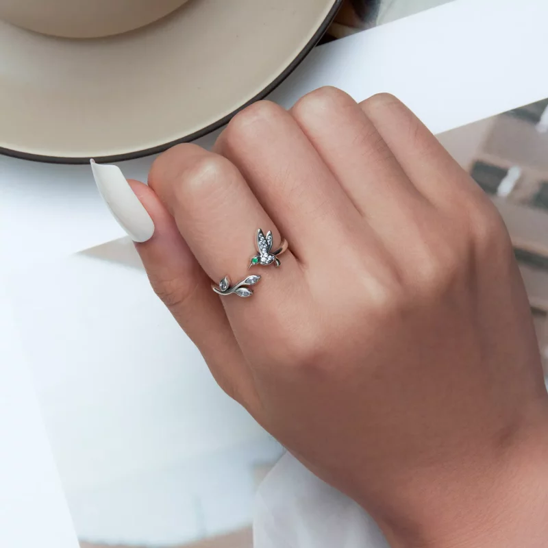 (imagen para) Anillo abierto de estilo Pandora con colibrí - SCR871 - Ver 5
