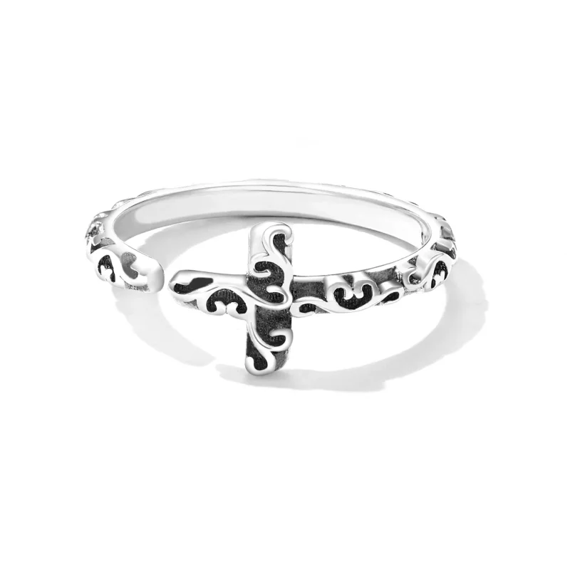 (imagen para) Anillo abierto de estilo Pandora con cruz vintage - VSR162 - Ver 2