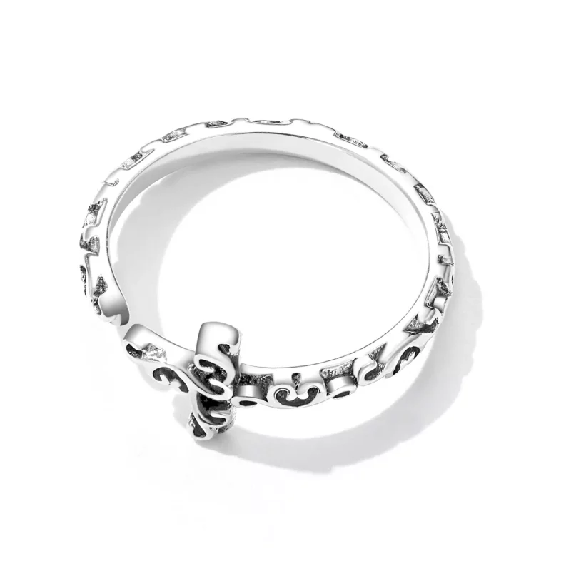 (imagen para) Anillo abierto de estilo Pandora con cruz vintage - VSR162 - Ver 3