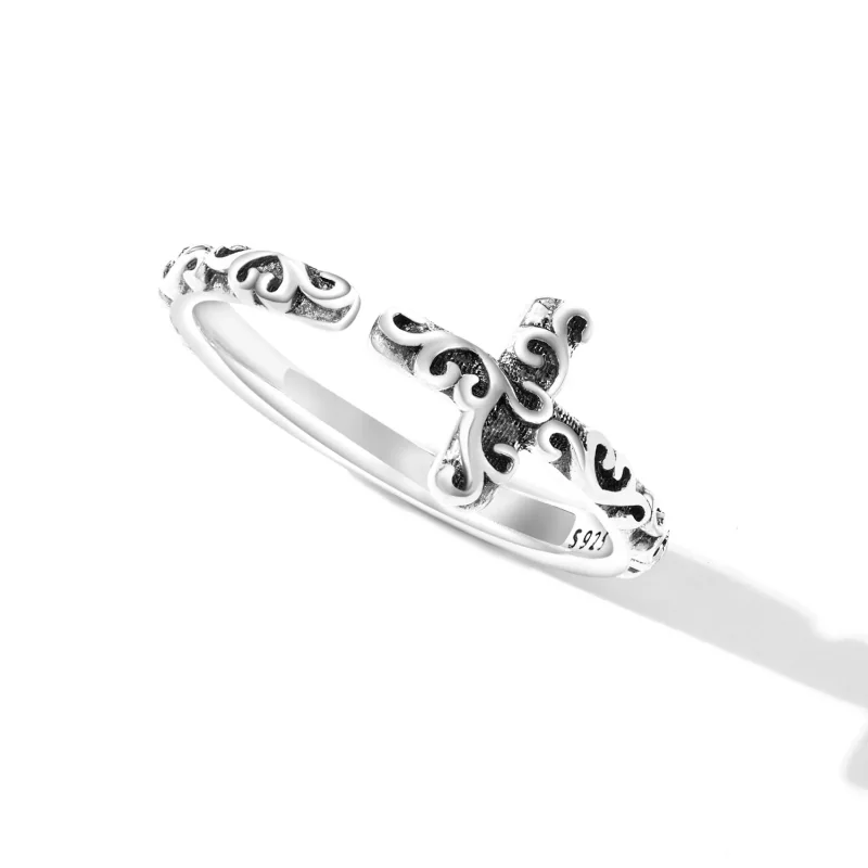 (imagen para) Anillo abierto de estilo Pandora con cruz vintage - VSR162 - Ver 4