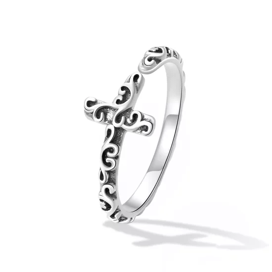 (imagen para) Anillo abierto de estilo Pandora con cruz vintage - VSR162