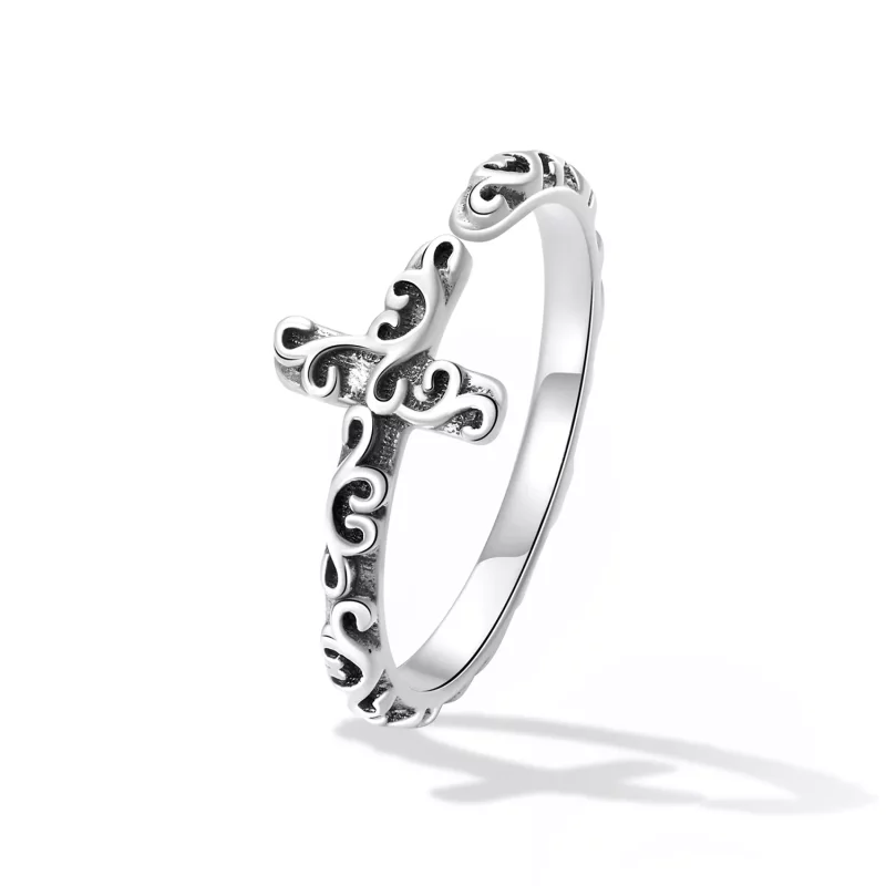 (imagen para) Anillo abierto de estilo Pandora con cruz vintage - VSR162