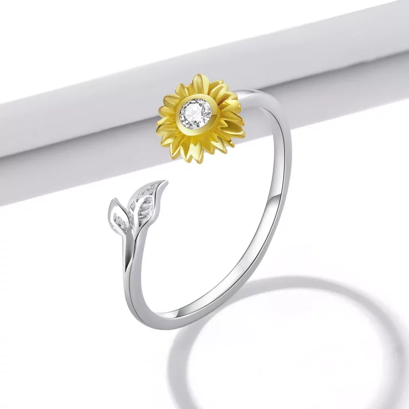 (imagen para) Anillo abierto de estilo Pandora con diseño de girasol - BSR213 - Ver 2