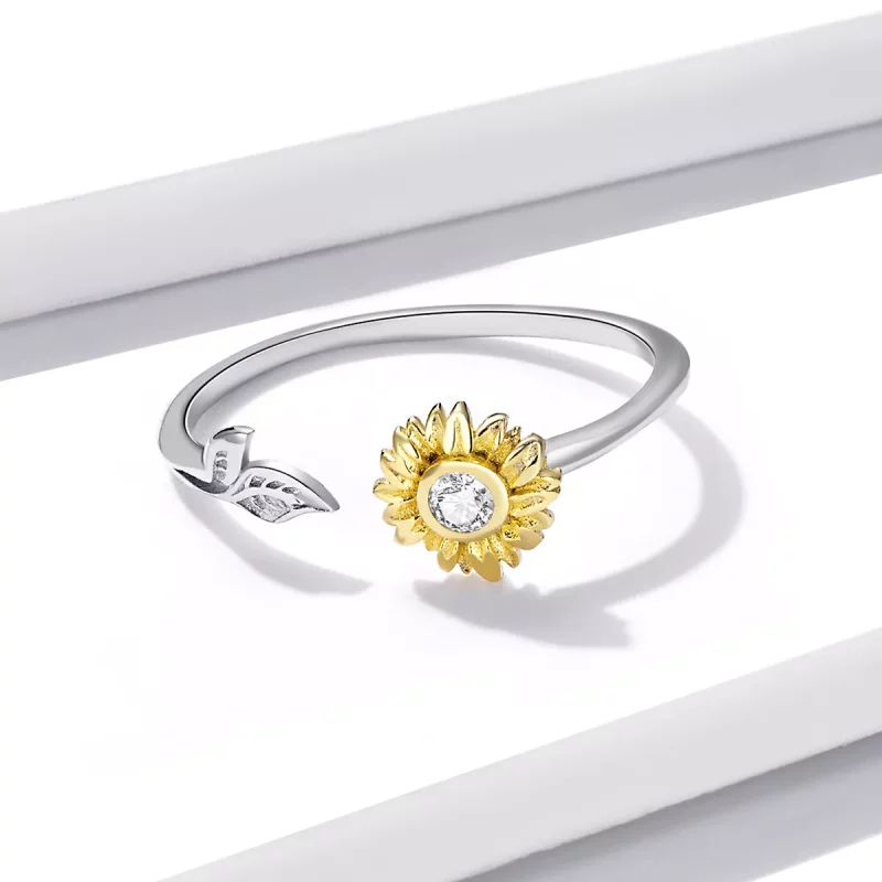 (imagen para) Anillo abierto de estilo Pandora con diseño de girasol - BSR213 - Ver 4