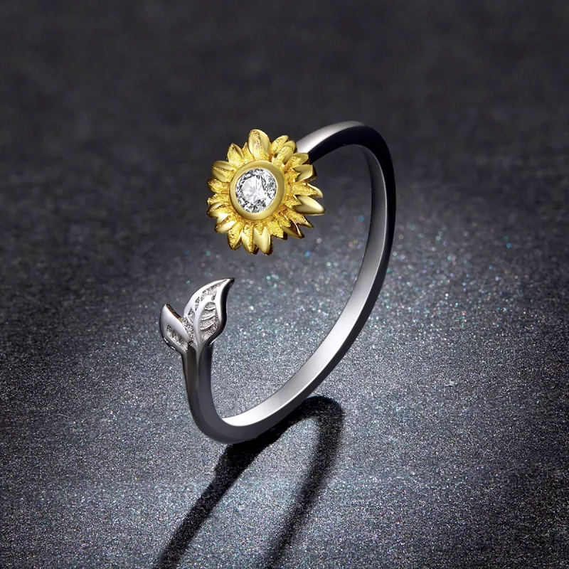 (imagen para) Anillo abierto de estilo Pandora con diseño de girasol - BSR213 - Ver 5