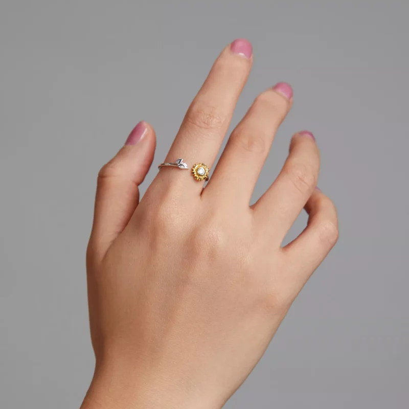 (imagen para) Anillo abierto de estilo Pandora con diseño de girasol - BSR213 - Ver 6