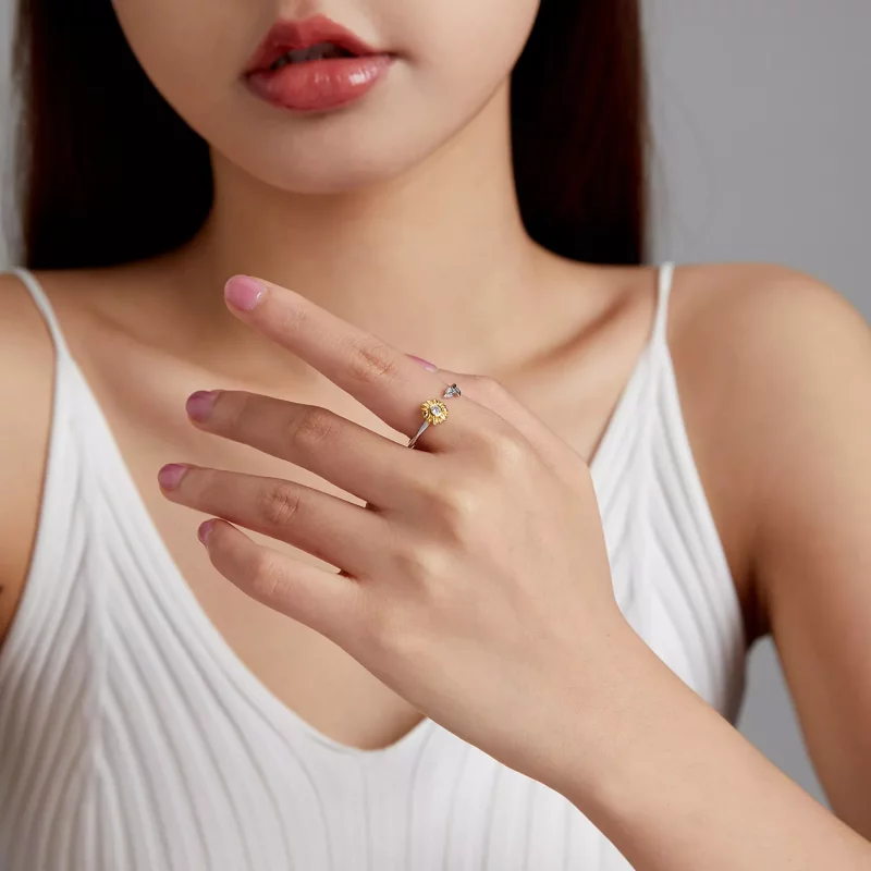 (imagen para) Anillo abierto de estilo Pandora con diseño de girasol - BSR213 - Ver 7