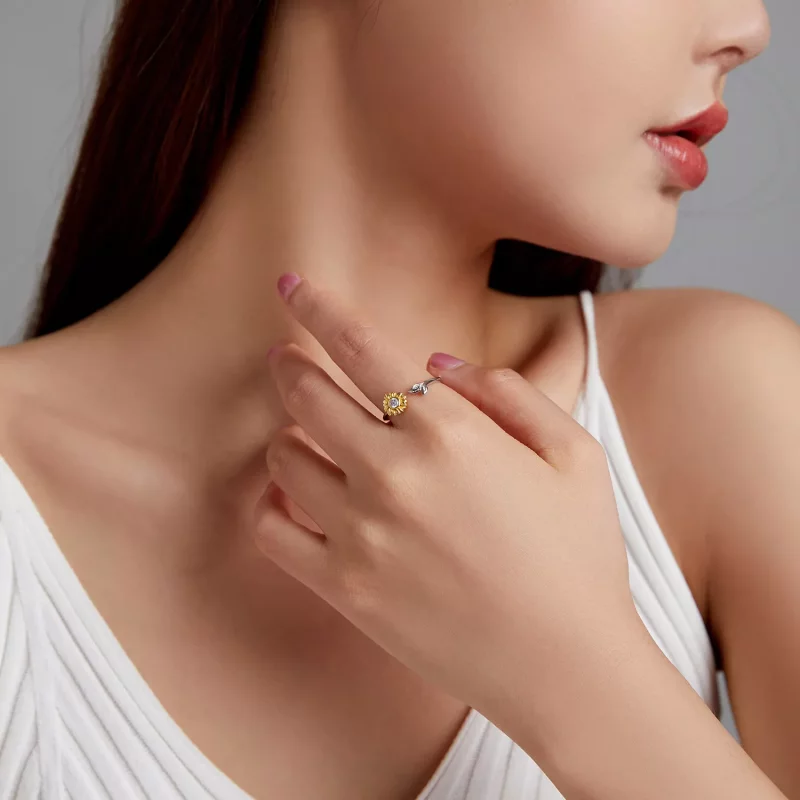 (imagen para) Anillo abierto de estilo Pandora con diseño de girasol - BSR213 - Ver 9
