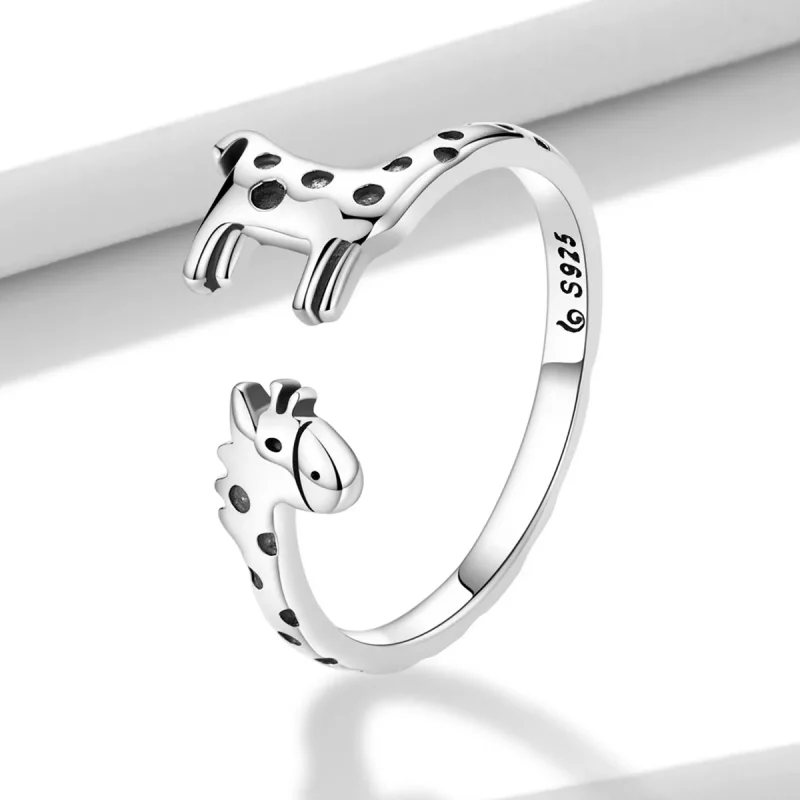(imagen para) Anillo abierto de estilo Pandora con diseño de jirafa - BSR228 - Ver 2