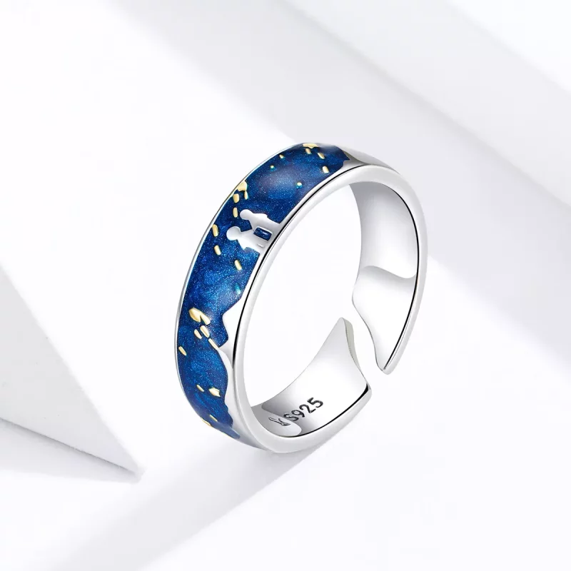 (imagen para) Anillo abierto de estilo Pandora con diseño de lluvia meteórica en plata - SCR60 - Ver 2