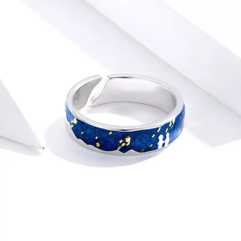 (imagen para) Anillo abierto de estilo Pandora con diseño de lluvia meteórica en plata - SCR60 - Ver 3