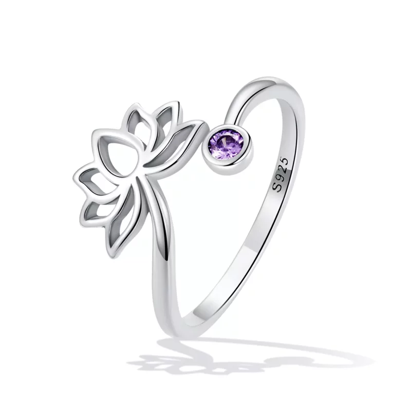 (imagen para) Anillo abierto de estilo Pandora con diseño sencillo de loto - SCR821 - Ver 2