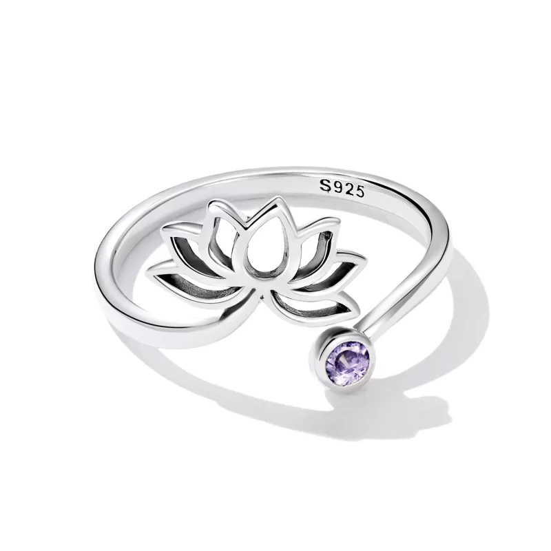(imagen para) Anillo abierto de estilo Pandora con diseño sencillo de loto - SCR821 - Ver 3