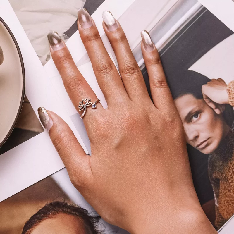 (imagen para) Anillo abierto de estilo Pandora con diseño sencillo de loto - SCR821 - Ver 6