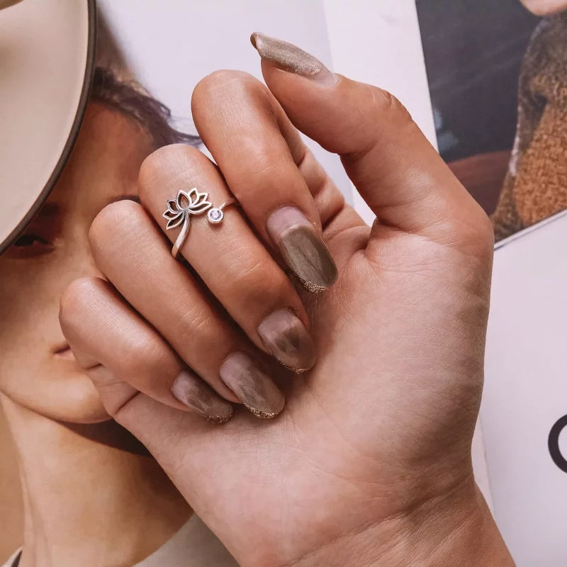 (imagen para) Anillo abierto de estilo Pandora con diseño sencillo de loto - SCR821 - Ver 7