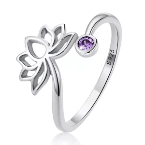 Anillo abierto de estilo Pandora con diseño sencillo de loto - SCR821 (imagen para) Anillo abierto de estilo Pandora con diseño sencillo de loto - SCR821