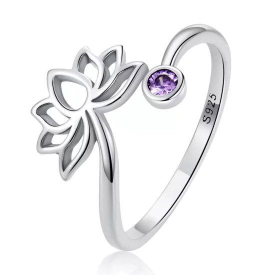 (imagen para) Anillo abierto de estilo Pandora con diseño sencillo de loto - SCR821