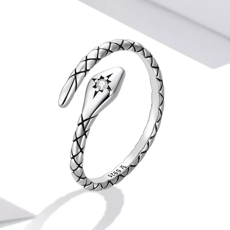 (imagen para) Anillo abierto de estilo Pandora con espíritu retro de serpiente - SCR798 - Ver 2