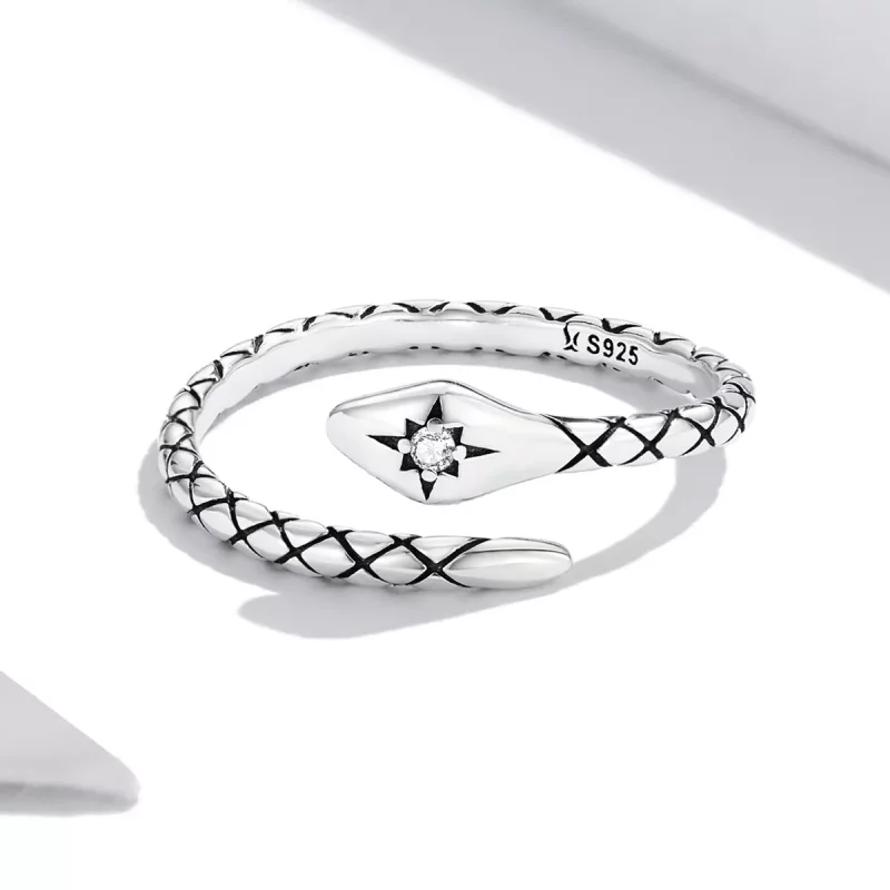 (imagen para) Anillo abierto de estilo Pandora con espíritu retro de serpiente - SCR798 - Ver 3