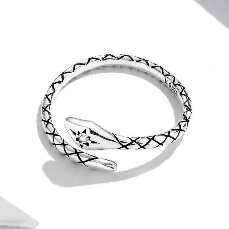 (imagen para) Anillo abierto de estilo Pandora con espíritu retro de serpiente - SCR798 - Ver 4