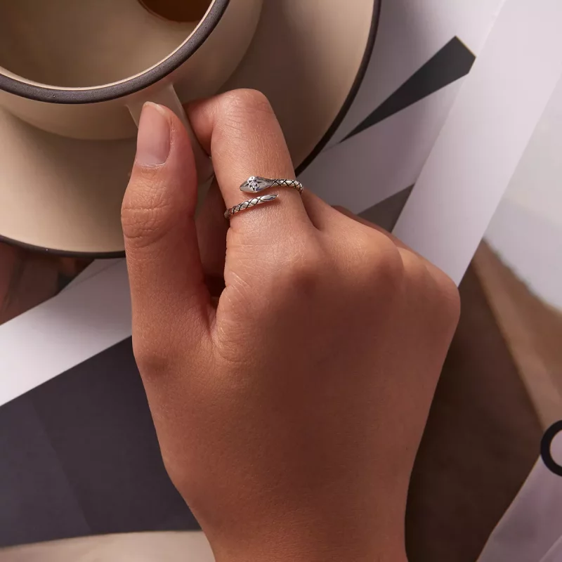(imagen para) Anillo abierto de estilo Pandora con espíritu retro de serpiente - SCR798 - Ver 5