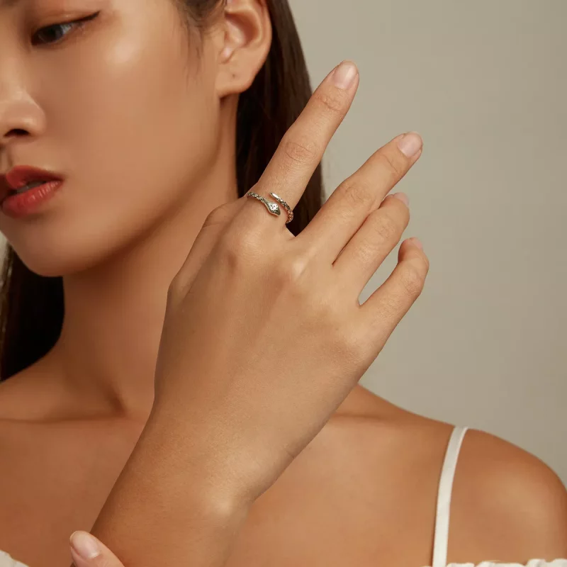 (imagen para) Anillo abierto de estilo Pandora con espíritu retro de serpiente - SCR798 - Ver 6
