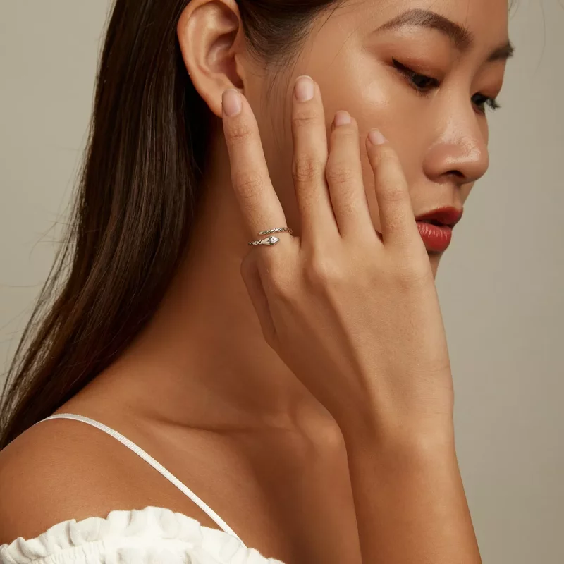 (imagen para) Anillo abierto de estilo Pandora con espíritu retro de serpiente - SCR798 - Ver 8